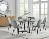 Santorini Brown Round Dining Table And 6 Corona Black Leg Chairs - santorini-6-brown-wood-round-dining-table-6-grey-leather-corona-black-chairs-set.jpg