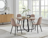 Santorini Brown Round Table & 4 Corona Black Leg Chairs - santorini-4-brown-wood-round-dining-table-4-beige-leather-corona-black-chairs-set.jpg