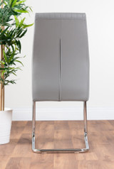 Selina Round Glass Chrome Leg Dining Table and 2 Lorenzo Chairs - 2-grey-lorenzo-modern-leather-dining-chairs-seats-chrome-4.jpg