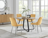 Santorini Brown Round Dining Table And 4 Pesaro Silver Leg Chairs - Santorini-Wood-Chrome-Round-Dining-Table-4-Pesaro-silver-leg-mustard-fabric.jpg