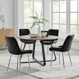 Santorini Brown Round Dining Table And 4 Pesaro Silver Leg Chairs - Santorini-Wood-Chrome-Round-Dining-Table-4-Pesaro-silver-leg-black-fabric-CROP.jpg