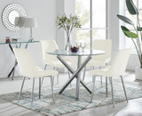 Selina Round Dining Table and 4 Pesaro Silver Leg Chairs - Selina-Chrome-Glass-Dining-Table-4-Pesaro-silver-leg-cream-fabric.jpg