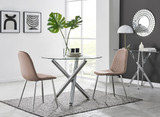 Selina Round Glass Chrome Leg Dining Table and 2 Corona Silver Leg Chairs - selina-round-chrome-round-dining-table-2-beige-leather-corona-silver-chairs-set.jpg