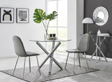 Selina Round Glass Chrome Leg Dining Table and 2 Corona Silver Leg Chairs - selina-round-chrome-round-dining-table-2-grey-leather-corona-silver-chairs-set.jpg