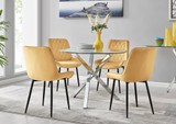 Selina Square Leg Round Dining Table And 4 Pesaro Black Leg Chairs - Selina-Chrome-Round-Square-Leg-Glass-Dining-Table-Pesaro-black-leg-yellow-fabric.jpg