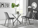 Selina Round Glass Chrome Leg Dining Table and 2 Pesaro Black Leg Chairs - selina-round-chrome-round-dining-table-2-grey-velvet-pesaro-black-chairs-set.jpg