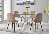 Selina Round Dining Table (Square Leg) & 4 Corona Black Leg Chairs - selina-4-seater-chrome-leg-round-dining-table-4-beige-leather-corona-black-chairs-set.jpg
