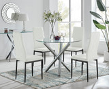 Selina Round Dining Table and 4 Milan Black Leg Chairs - Selina-chrome-glass-round-dining-table-4-white-leather-black-milan-chairs-set.jpg