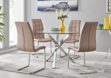 Selina Chrome Round Square Leg Glass Dining Table And 4 Murano Chairs Set - selina-4-seater-chrome-leg-round-dining-table-4-beige-leather-murano-chairs-set_1.jpg