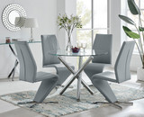 Selina Round Glass And Chrome Metal Dining Table And 4 Luxury Willow Chairs Set - selina-chrome-glass-round-dining-table-4-grey-leather-willow-chairs-set_1.jpg