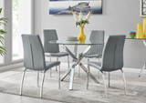 Selina Chrome Round Square Leg Glass Dining Table And 4 Isco Chairs Set - selina-4-seater-chrome-leg-round-dining-table-4-grey-leather-isco-chairs-set_1.jpg