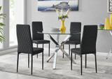 Selina Square Leg Round Dining Table And 4 Milan Black Leg Chairs - selina-4-seater-chrome-leg-round-dining-table-4-black-leather-milan-black-chairs-set.jpg