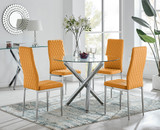 Selina Chrome Round Glass Dining Table and 4 Milan Dining Chairs - selina-chrome-glass-round-dining-table-4-mustard-leather-milan-chairs-set_1.jpg