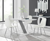 Monza 4 White/Grey Dining Table & 4 Corona Silver Leg Chairs - Monza-4-seater-chrome-glass-dining-table-4-white-leather-corona-silver-chairs-set.jpg