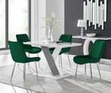 Monza 4 White/Grey Dining Table & 4 Pesaro Silver Leg Chairs - Monza-4-seater-chrome-glass-dining-table-4-green-velvet-pesaro-silver-chairs-set.jpg