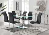 Florini V White Dining Table and 6 Murano Chairs - florini-6-seats-white-glass-rectangle-dining-table-6-black-leather-murano-chairs-set_2.jpg