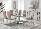 Florini V Grey Dining Table and 6 Milan Chairs - florini-6-seats-grey-glass-rectangle-dining-table-6-beige-leather-milan-chairs-set_1.jpg