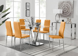 Florini V Grey Dining Table and 6 Milan Chairs - florini-6-seats-gry-glass-rectangle-dining-table-6-mustard-leather-milan-chairs-set_1.jpg