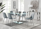 Florini V White Dining Table and 6 Corona Silver Leg Chairs - florini-white-glass-rectangle-dining-table-6-grey-leather-corona-silver-chairs-set_1.jpg