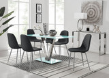 Florini V White Dining Table and 6 Corona Silver Leg Chairs - florini-white-glass-rectangle-dining-table-6-black-leather-corona-silver-chairs-set_1.jpg