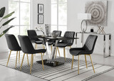 Florini V Black Dining Table and 6 Pesaro Gold Leg Chairs - Florini-V-Black-Glass-Dining-Table-6-Pesaro-gold-leg-black-fabric.jpg