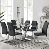 Florini Black Glass And Chrome Metal Dining Table And 6 Lorenzo Dining Chairs Set - florini-6-seats-grey-glass-rectangle-dining-table-6-black-leather-lorenzo-chairs-set-CROP.jpg