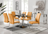 Florini Black Glass And Chrome Metal Dining Table And 6 Lorenzo Dining Chairs Set - florini-6-seats-black-glass-rectangle-dining-table-6-mustard-leather-lorenzo-chairs_1.jpg