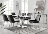 Florini V White Dining Table and 6 Pesaro Silver Leg Chairs - Florini-V-White-Glass-Dining-Table-6-Pesaro-silver-leg-black-fabric.jpg