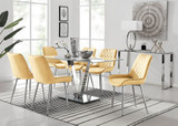 Florini V Grey Dining Table and 6 Pesaro Silver Leg Chairs - Florini-V-Grey-Glass-Dining-Table-6-Pesaro-silver-leg-yellow-fabric.jpg