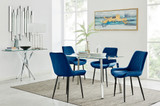 Cosmo Dining Table and 4 Pesaro Black Leg Chairs - Cosmo-Chrome-And-Glass-Dining-Table-Pesaro-black-leg-navy-fabric.jpg