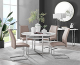 Adley White High Gloss Storage Dining Table & 4 Lorenzo Chairs - adley-round-white-dining-table-4-beige-leather-lorenzo-silver-chairs-set.jpg