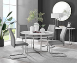 Adley White High Gloss Storage Dining Table & 4 Lorenzo Chairs - adley-round-white-dining-table-4-grey-leather-lorenzo-silver-chairs-set.jpg