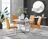 Adley White High Gloss Storage Dining Table & 4 Lorenzo Chairs - adley-round-white-dining-table-4-mustard-leather-lorenzo-silver-chairs-set.jpg
