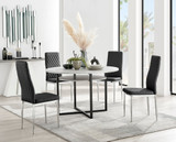 Adley Grey Concrete Effect Storage Dining Table & 4 Milan Chrome Leg Chairs - adley-round-grey-concrete-dining-table-4-black-leather-millan-silver-chairs-set.jpg