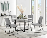 Adley Grey Concrete Effect Storage Dining Table & 4 Halle Chairs - adley-round-gry-concrete-dining-table-4-light-grey-fabric-halle-silver-chairs-set.jpg
