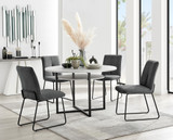 Adley Grey Concrete Effect Storage Dining Table & 4 Halle Chairs - adley-round-gry-concrete-dining-table-4-dark-grey-fabric-halle-silver-chairs-set.jpg