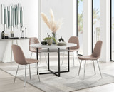 Adley Grey Concrete Effect Storage Dining Table & 4 Corona Silver Chairs - adley-round-grey-concrete-dining-table-4-beige-leather-corona-silver-chairs-set.jpg