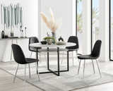 Adley Grey Concrete Effect Storage Dining Table & 4 Corona Silver Chairs - adley-round-grey-concrete-dining-table-4-black-leather-corona-silver-chairs-set.jpg