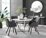 Adley White High Gloss Storage Dining Table & 4 Falun Black Leg Chairs - adley-round-white-dining-table-4-dark-grey-fabric-falun-black-chairs-set.jpg