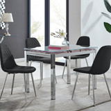 Enna White Glass Extending Dining Table and 4 Corona Silver Leg Chairs - enna-4-white-glass-extending-chrome-dining-table-4-black-leather-corona-silver-chairs-set-CROP.jpg