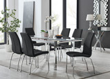 Enna White Glass Extending Dining Table and 6 Isco Chairs - enna-6-white-glass-extending-chrome-dining-table-6-black-leather-isco-chairs-set_1.jpg