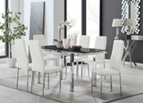 Enna Black Glass Extending Dining Table and 6 Milan Chairs - enna-6-black-glass-extending-chrome-dining-table-6-white-leather-milan-chairs-set_1.jpg