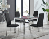 Enna White Glass Extending Dining Table and 4 Milan Chairs - enna-4-white-glass-extending-chrome-dining-table-4-black-leather-milan-chairs-set.jpg