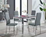 Enna White Glass Extending Dining Table and 4 Milan Chairs - enna-4-white-glass-extending-chrome-dining-table-4-grey-leather-milan-chairs-set.jpg