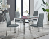 Enna White Glass Extending Dining Table and 4 Milan Chairs - enna-4-wht-glass-extending-chrome-dining-table-4-grey-leather-milan-chairs-set.jpg