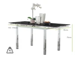 Enna Black Glass Extending Dining Table and 4 Murano Chairs - thumbnail_Enna 4 Dining Table Black dimensions - 70.jpg