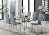 Enna White Glass Extending Dining Table and 6 Gold Leg Milan Chairs - enna-6-white-glass-extending-chrome-dining-table-6-grey-leather-milan-gold-chairs-set_1.jpg