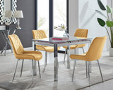Enna White Glass Extending Dining Table and 4 Pesaro Silver Leg Chairs - Enna-4-White-glass-extending-chrome-dining-table-4-Pesaro-silver-leg-yellow-fabric.jpg