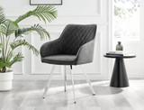Novara Black Leg Round Glass Dining Table & 6 Falun Silver Leg Chairs - falun-dark-grey-fabric-silver-leg-dining-chair-1.jpg