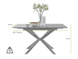 Lira 120cm Grey Metal Extending Dining Table & 6 Milan Gold Leg Chairs - Lira 6 Dining Table Grey Dimensions.jpg